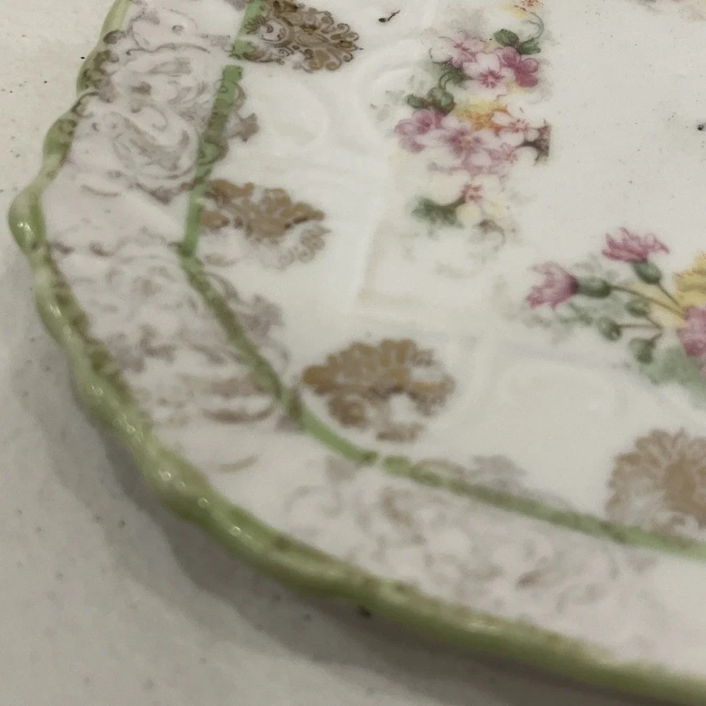 Imperial China Austria Unusual Plate Trivet Floral Gold Green Square Octagonal